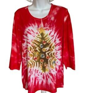 Unique Tie Dye Christmas Shirt, Medium Petite